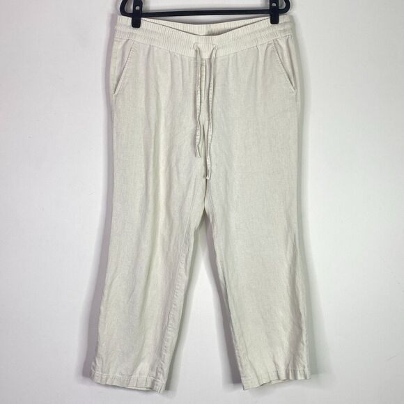 Ann Taylor Drawstring Wide Leg Linen Pull On Pants Women's Size Large - Picture 1 of 8